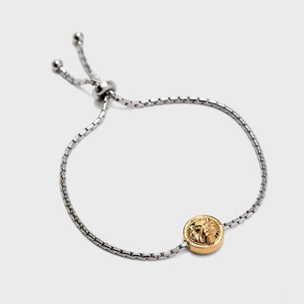 Versus Versace Steel/Gold Logo Lion Bracelet